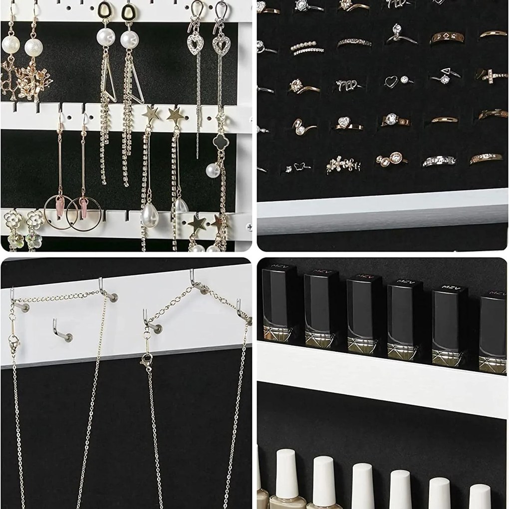 Skrinka na šperky, závesná zrkadlová skrinka, biela