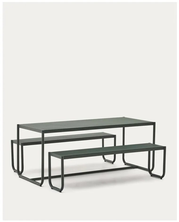 Tmavozelená kovová záhradná jedálenská súprava pre 4 Sotil – Kave Home