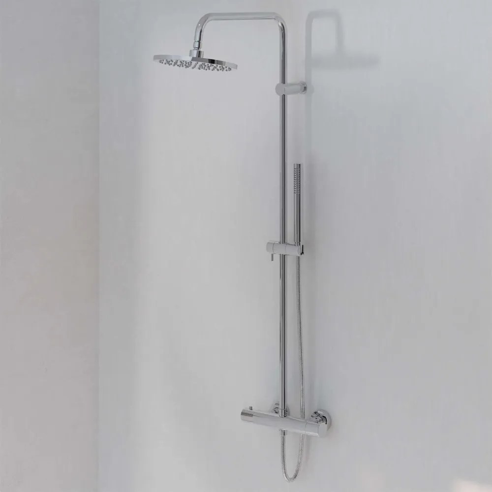 STEINBERG 390 nástenný sprchový systém s termostatom, horná sprcha priemer 220 mm, tyčová ručná sprcha 1jet, chróm, 3902721