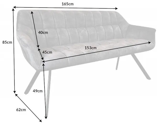 Lavica Papillon 165cm zamat sivá