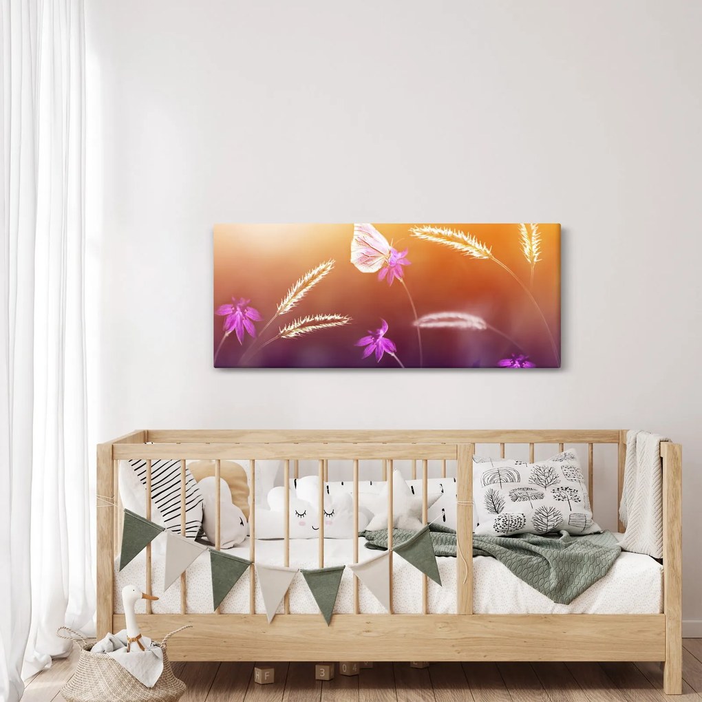 Obraz - Ružový motýľ (120x50 cm)