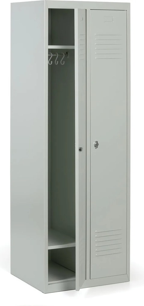 Kovová šatníková skrinka S2, 2-dverová, 1800 x 600 x 500 mm, otočný zámok, sivé dvere
