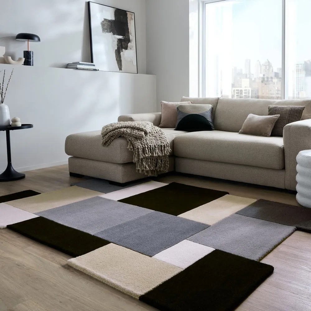 Čierno-sivý ručne tkaný vlnený koberec 120x180 cm Collage Monochrome – Flair Rugs