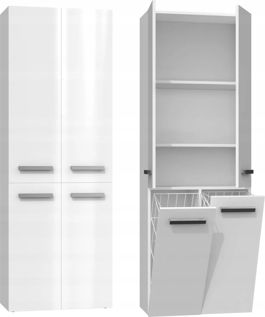 Kúpeľňová skrinka s 2 košmi na bielizeň NEL I biela lesk