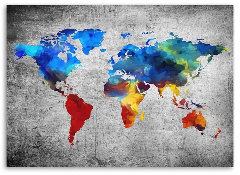 Gario Obraz na plátne Maľovaná mapa sveta na betóne Rozmery: 60 x 40 cm