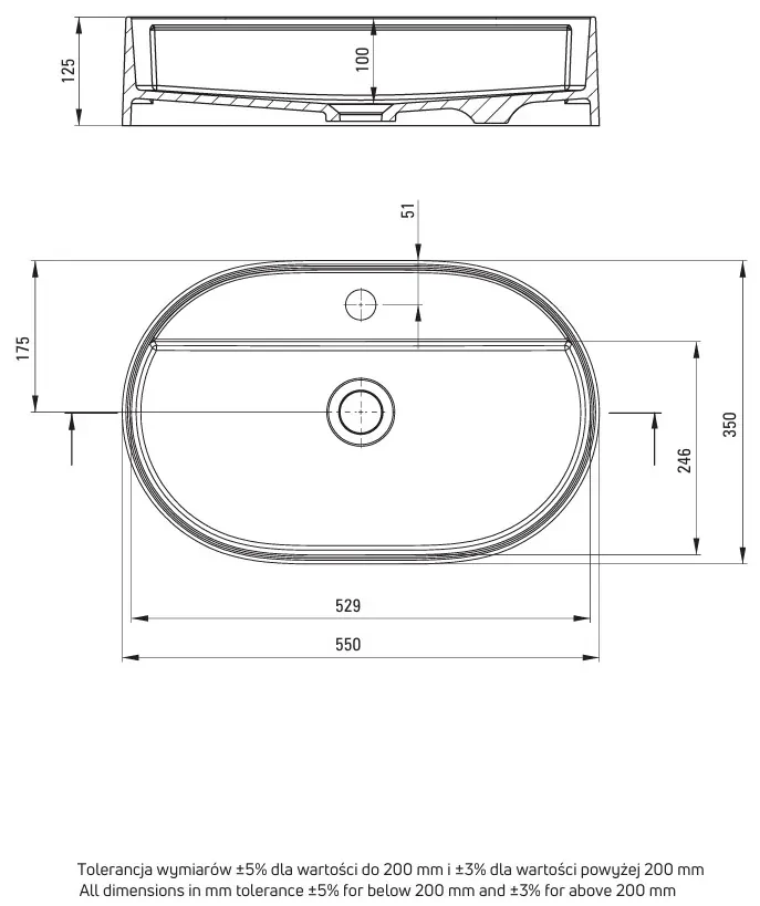 Deante Silia, granitové umývadlo na dosku 550x350x125mm, antracitová metalíza, DEA-CQS_TU6B