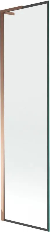 Mexen Next L, 1-krídlová vaňová zástena 50 x 150 cm, 6mm číre sklo-čierny vzor, ružové zlato profil, 895-050-000-03-70-60
