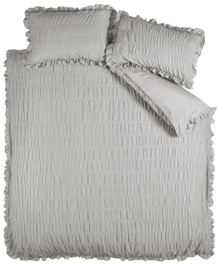 Sivé krepové obliečky na dvojlôžko 200x200 cm Seersucker Frill – Catherine Lansfield