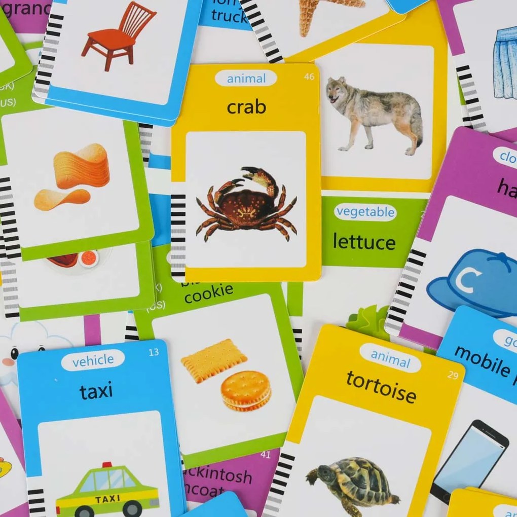 KIK Interaktívna čítačka kariet na učenie angličtiny s tabuľou a 112 kartami, modrá