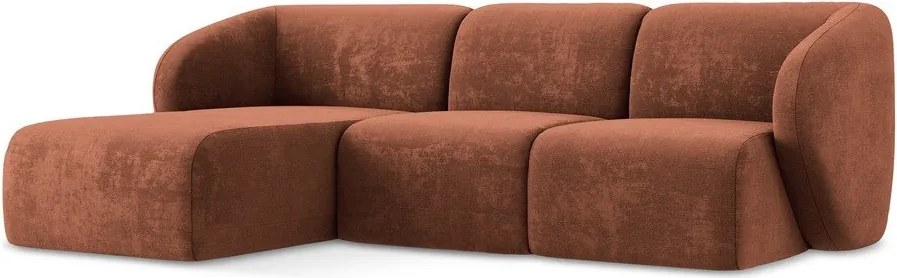 Ženilková rohová pohovka v terakotovej farbe (ľavý roh/s leňoškou) Lani – Makamii
