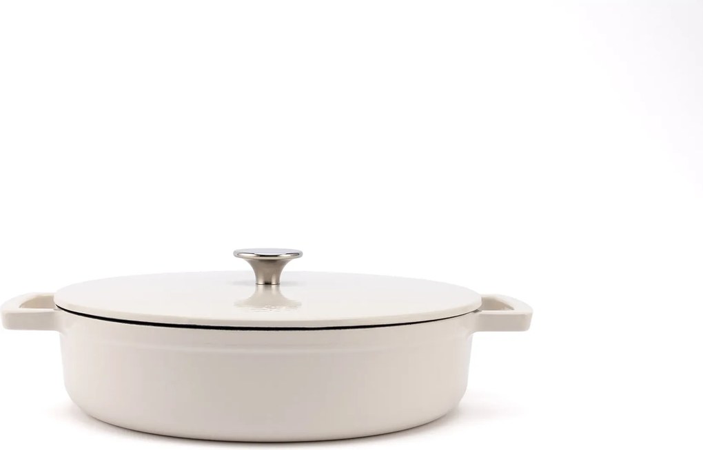 Elmich Smaltovaný liatinový nízky hrniec Ember 28 cm krémovobiely