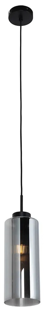 Art Deco závesné svietidlo čierne s dymovým sklom - Laura