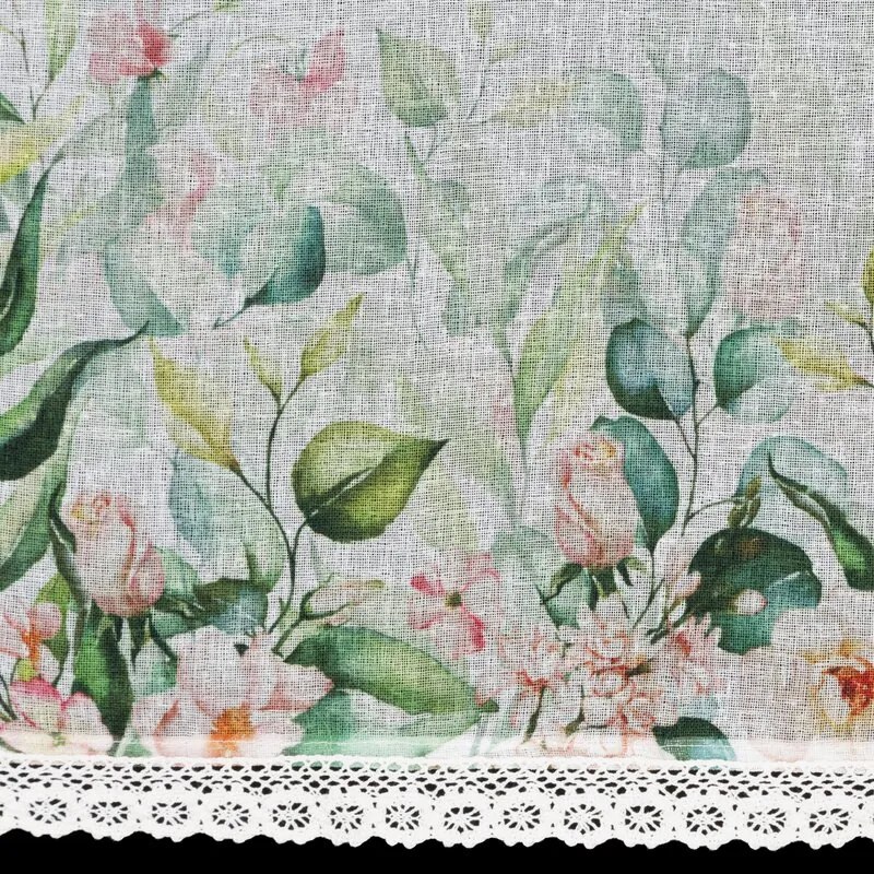 Dekorstudio Kuchynská záclonka ESTERA zdobená kvetinovou potlačou a čipkou 150 x 60 cm
