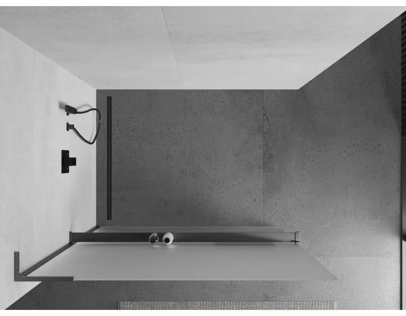 Mexen Kioto+ L, sprchová zástena Walk-In s poličkou a vešiakom 70 x 200 cm, 8mm sklo námraza, grafitový profil, 800-070-123-66-30