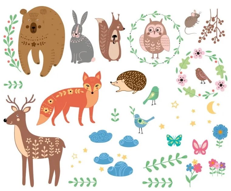 Súprava nástenných detských samolepiek Ambiance Scandinavian Animals of The Forest