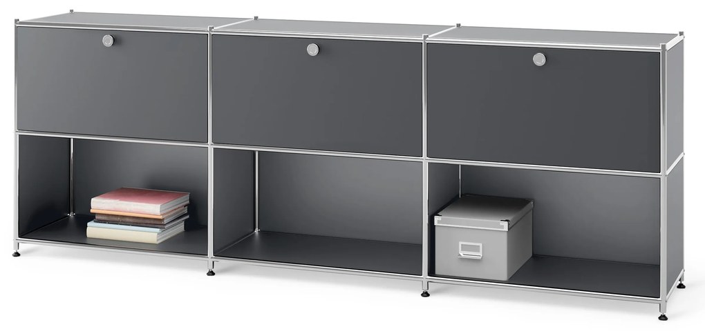 Kovový regál »CN3« s 3 premiestniteľnými priehradkami, sivý