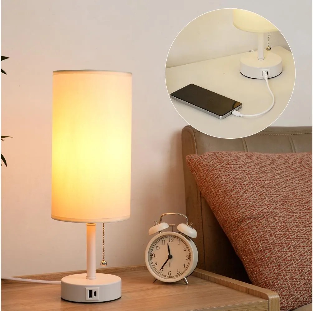 Brilagi - Stolná lampa s USB portom TABLON 1xE27/25W/230V biela/krémová