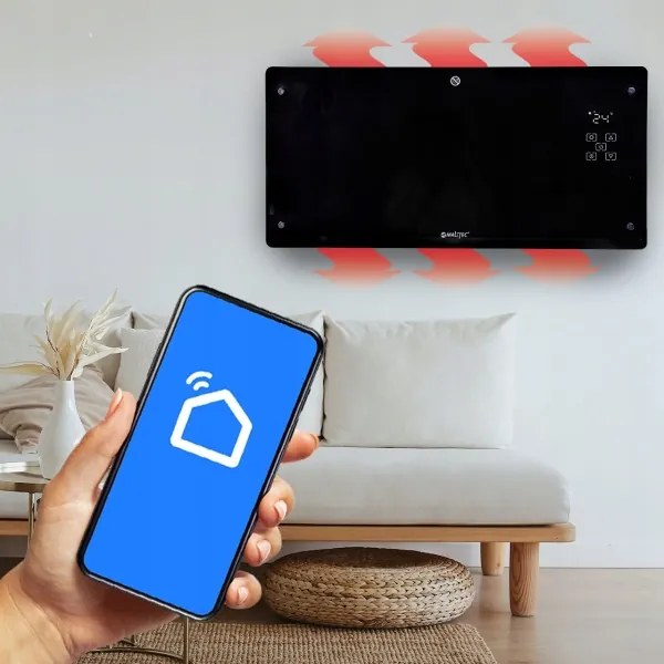 Sklenený konvekčný ohrievač Eco Wifi termostat 2000W čierny