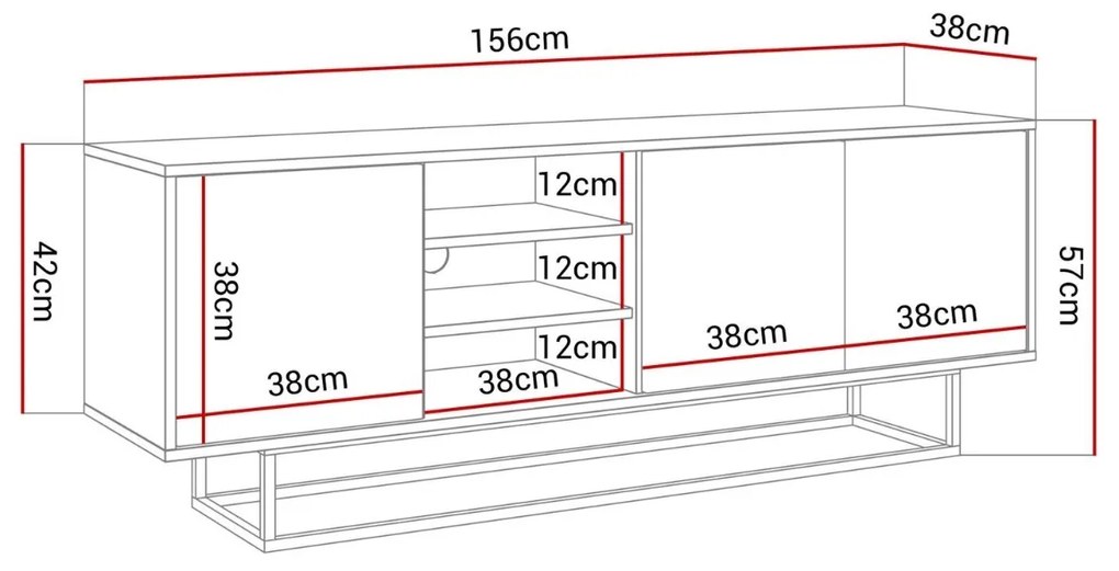 TV STOLIK ALWIN BIELY LESK + ČIERNY POSTAVEC 156 cm