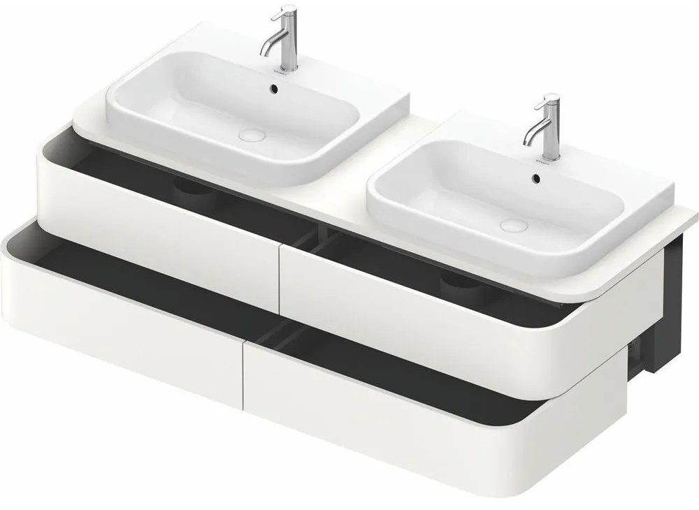 DURAVIT Happy D.2 Plus závesná skrinka pod dve umývadlá pod dosku, 4 zásuvky, 1600 x 550 x 408 mm, biela matná lakovaná, HP4974B3636