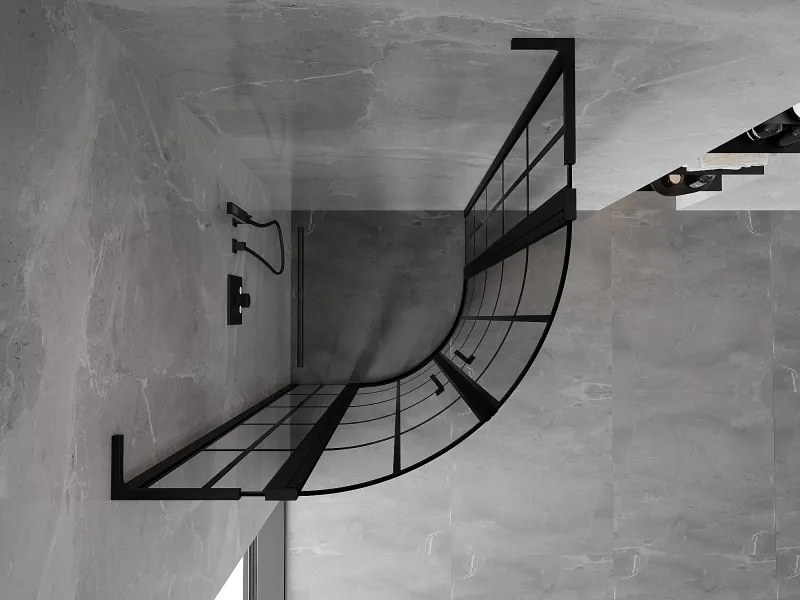 Mexen Mist L, štvrťkruhový sprchový kút s 2-krídlovými dverami, 100 x 100 cm, 8mm číre sklo, čierny profil, 8A32L-100-100-70-77