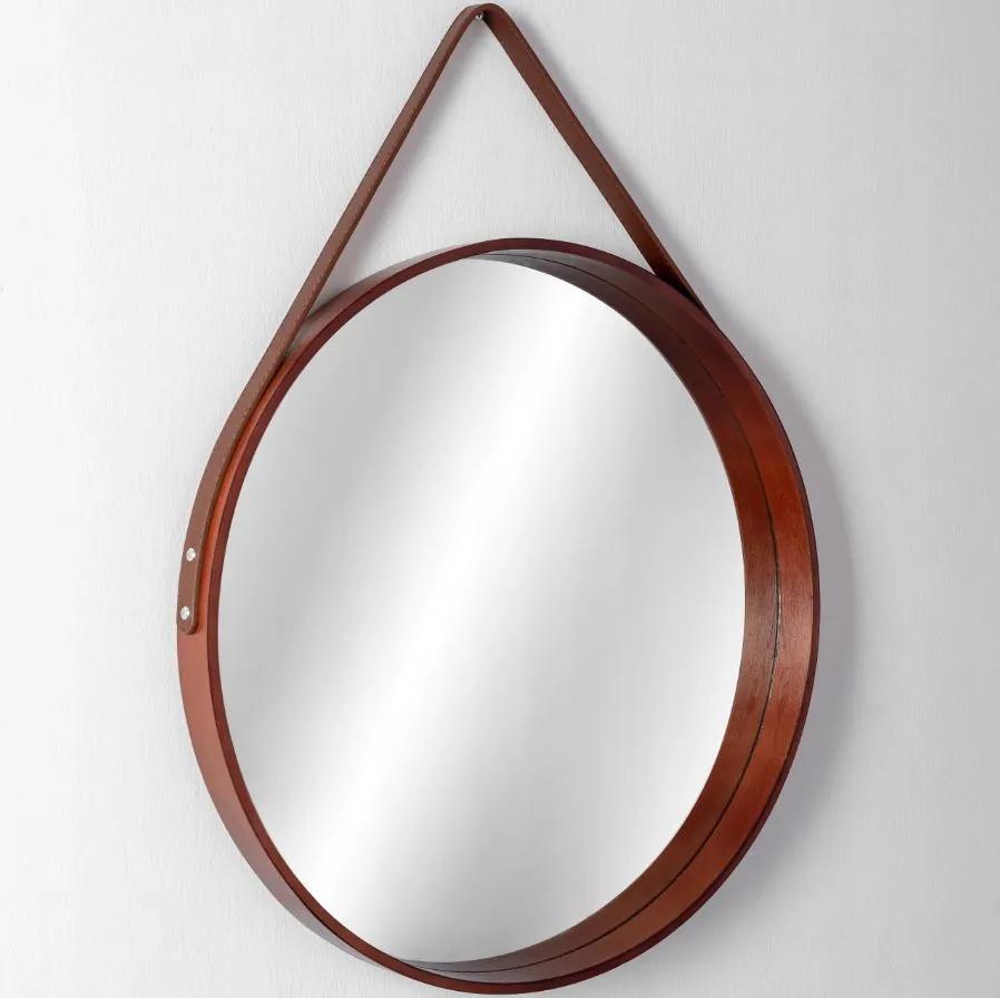 Rea Tutumi, okrúhle drevené zrkadlo na pásku 50 cm, tmavá hnedá, HOM-06325