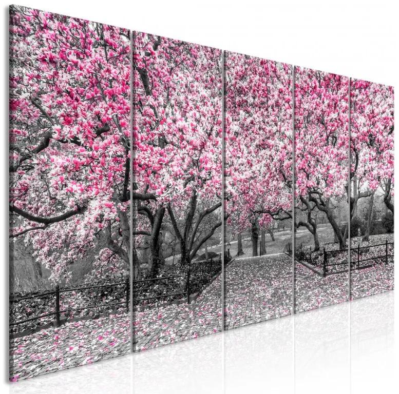 Artgeist Obraz - Magnolia Park (5 Parts) Narrow Pink Veľkosť: 200x80, Verzia: Premium Print