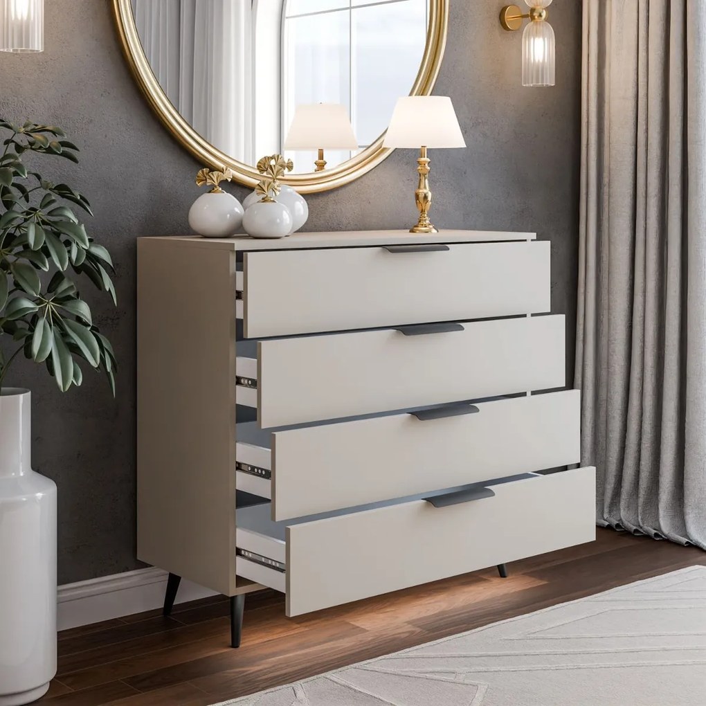 KOMODA MARION 2S KAŠMÍR ČIERNE ÚCHYTKY + NOŽIČKY LED 95 cm