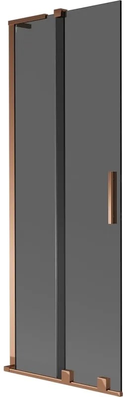 Mexen Velar L, 2-krídlová posuvná vaňová zástena 75 x 150 cm, 8mm šedé sklo, ružové zlato, 896-075-003-41-60