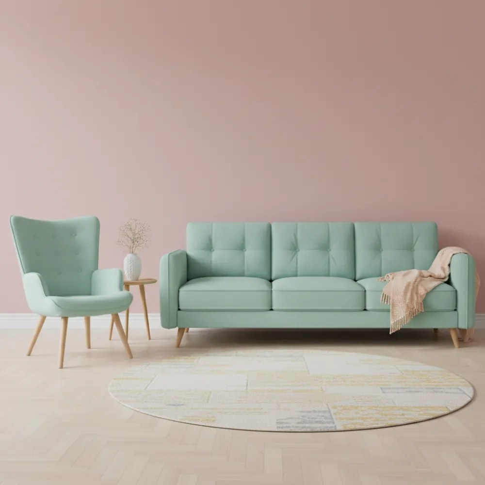 Kreslo ušiak CORDU + taburet — masív, látka, prírodná / mentolová