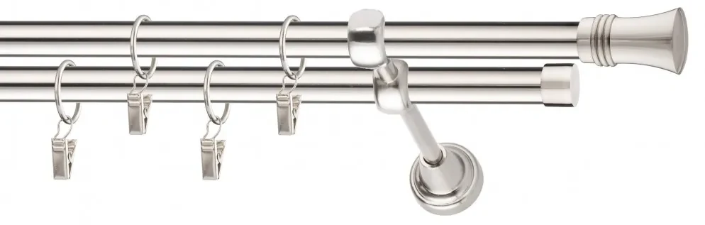 Dekorstudio Niklová dvojradová garniža CAPRI 19mm Dĺžka: 120cm, Typ uchytenia: Držiak dvojitý otvorený, Typ príslušenstva: Krúžky tiché so štipcami