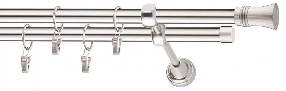 Dekorstudio Niklová dvojradová garniža CAPRI 19mm Dĺžka: 180cm, Typ uchytenia: Držiak dvojitý modern, Typ príslušenstva: Krúžky tiché so štipcami