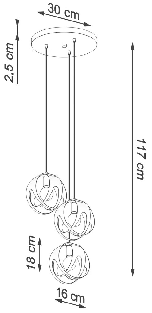 Závesné svietidlo Tulos 3p, 3x čierne kovové tienidlo