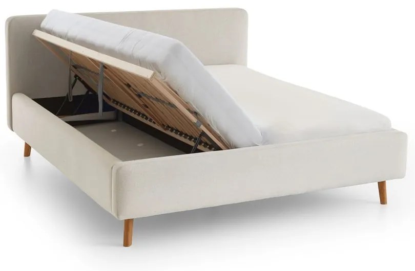 Krémová čalúnená dvojlôžková posteľ s úložným priestorom s roštom 140x200 cm Mattis – Meise Möbel