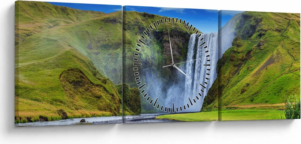 Obraz - Vodopád Seljalandsfoss (s hodinami) (90x30 cm)