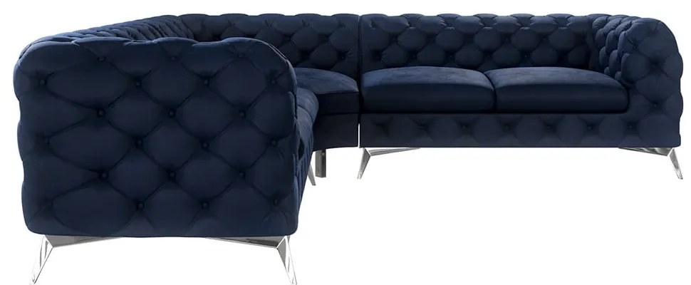 Tmavomodrá zamatová rohová pohovka Chelsea – Ropez