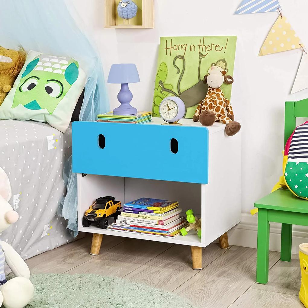SONGMICS Detský nočný stolík modrobiely 50 x 48 x 35 cm