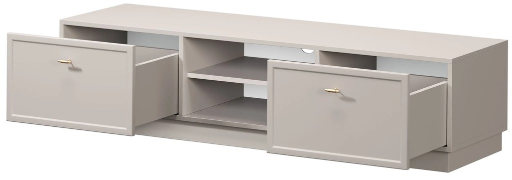 TV stolík Lorini 150 cm na sokli – kašmírová / zlaté úchytky T