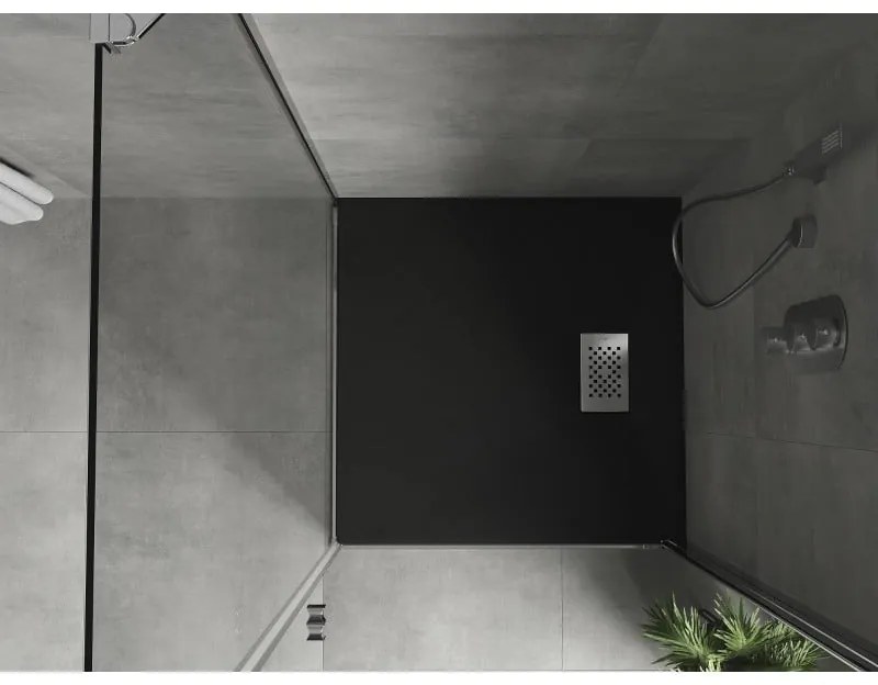 Mexen Hugo, štvorcová sprchová vanička SMC 80 x 80 cm, čierna, oceľová krytka, 42708080-X