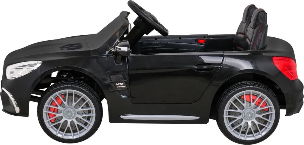 Ramiz Mercedes Benz AMG SL65 S elektrický pre deti Čierna + diaľkové ovládanie + LED Audio + Eco koža + EVA + pomalý štart