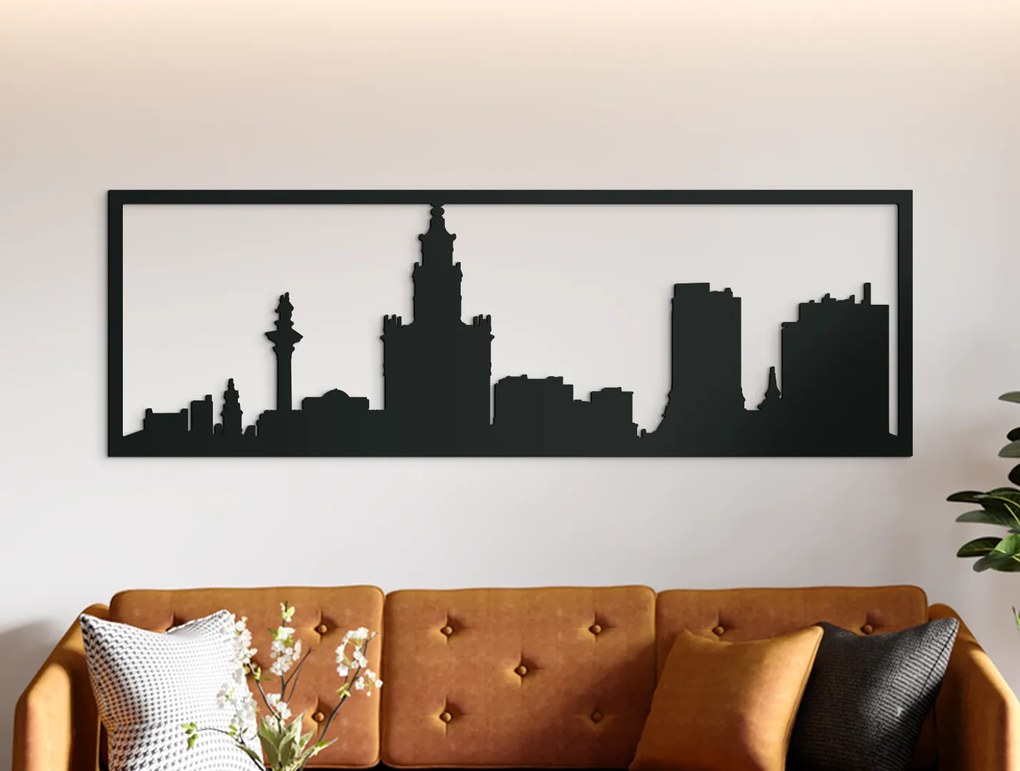 drevko Obraz Varšava panoráma Rozmer obrazu: 29,5 x 89 cm, Farba dekorácie: Čierna