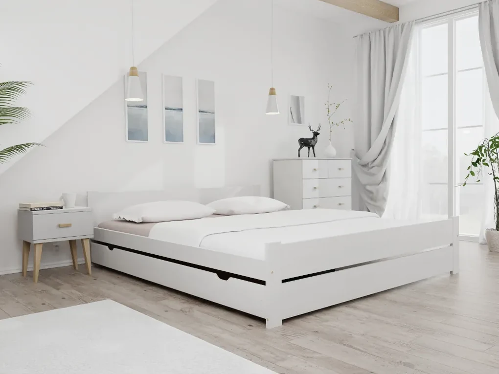 Posteľ IKAROS DOUBLE 180 x 200 cm, biela Rošt: S latkovým roštom, Matrac: Matrac Somnia 18 cm