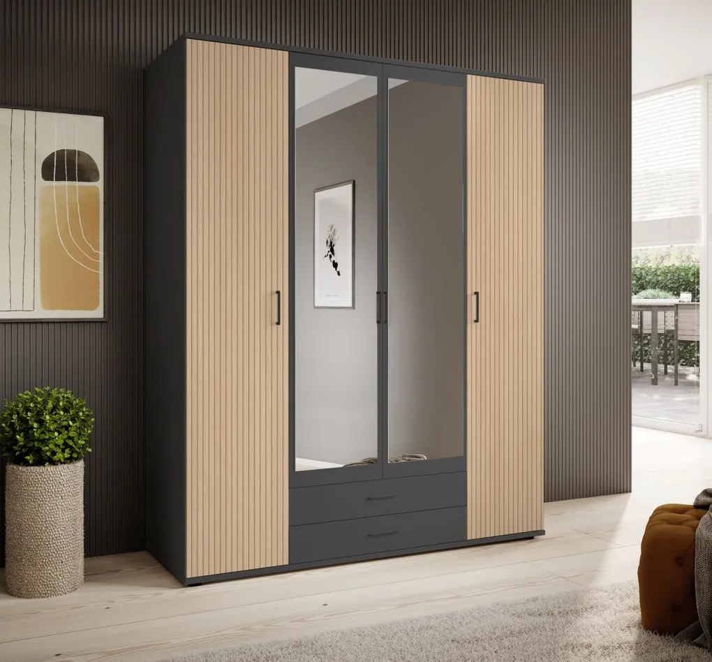 Šatníková skriňa Laurie, 159 cm, grafit/dub