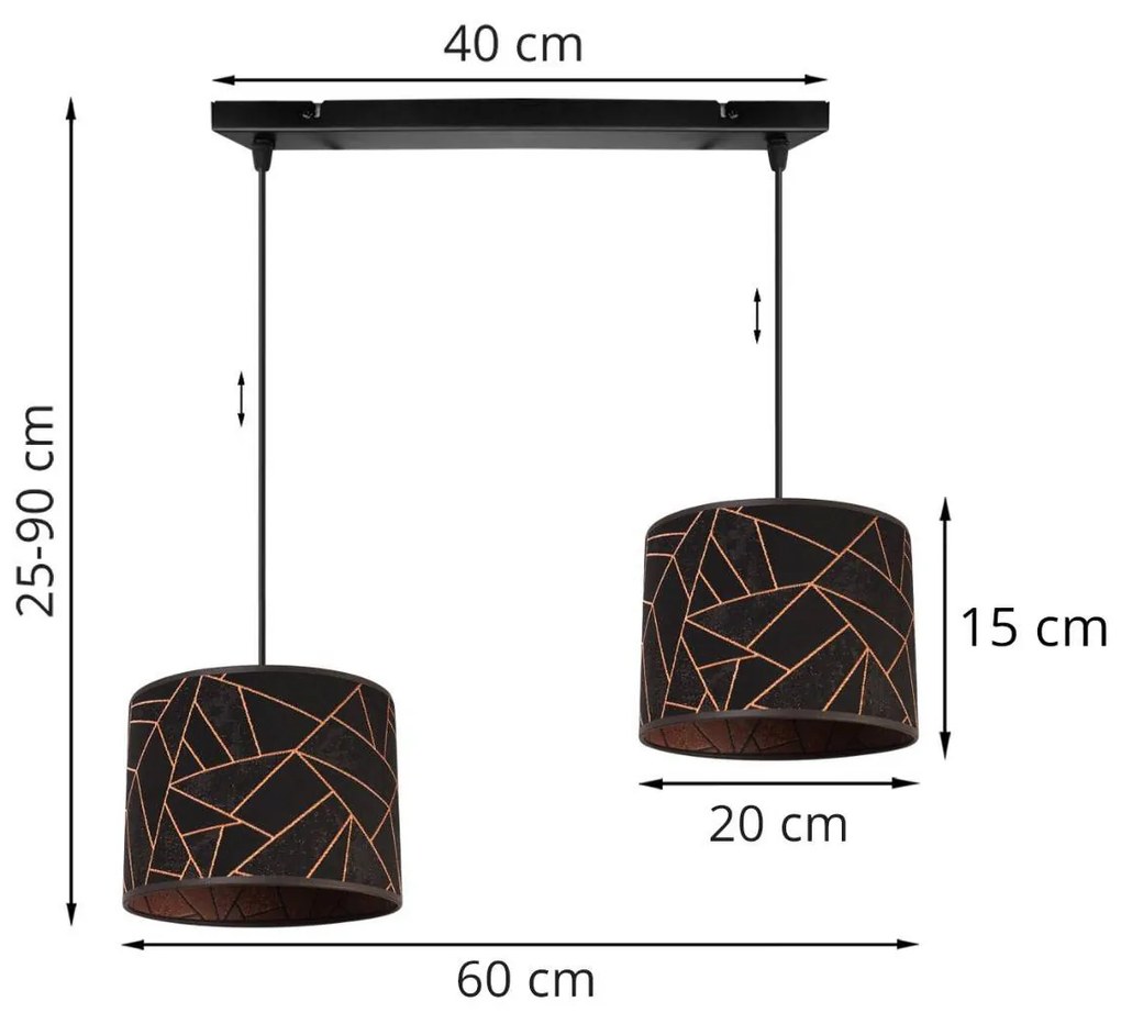 Závesné svietidlo Werona 6, 2x čierne textilné tienidlo so vzorom, c