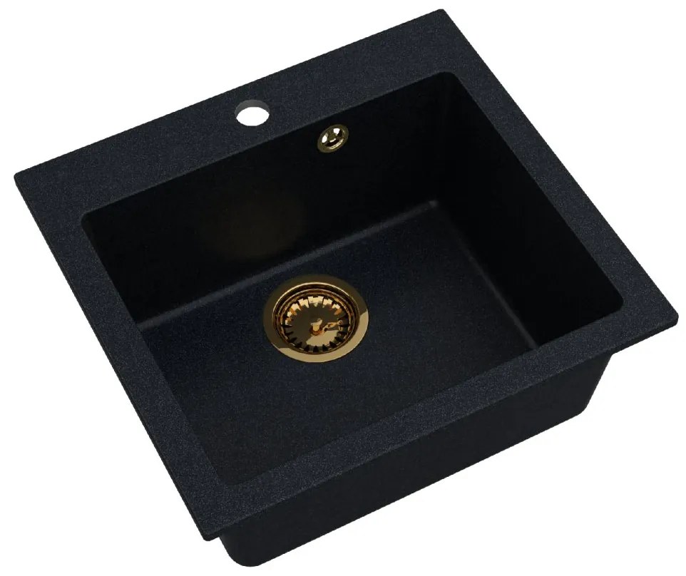 Sink Quality Ferrum 50, kuchynský granitový drez 490x450x195 mm + zlatý sifón, brocade, SKQ-FER.B.1K50.XG