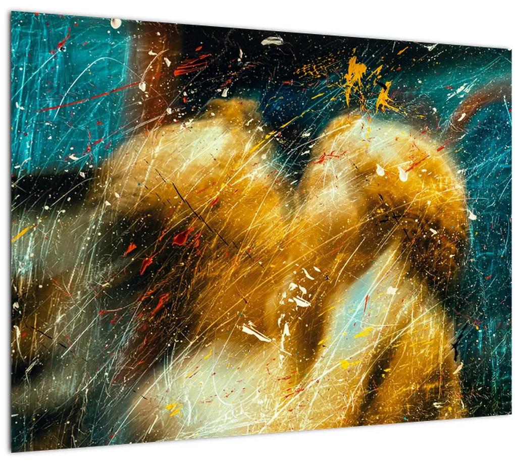 Sklenený obraz - Bozkávajúci sa anjeli (70x50 cm)