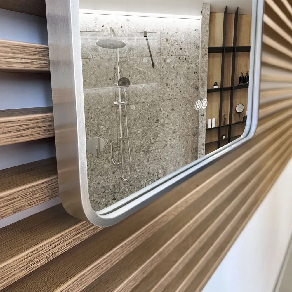 Mereo Mereo, LED zrkadlo hranaté 60x80 cm z ráme z brúsenej ocele, MER-CN171S