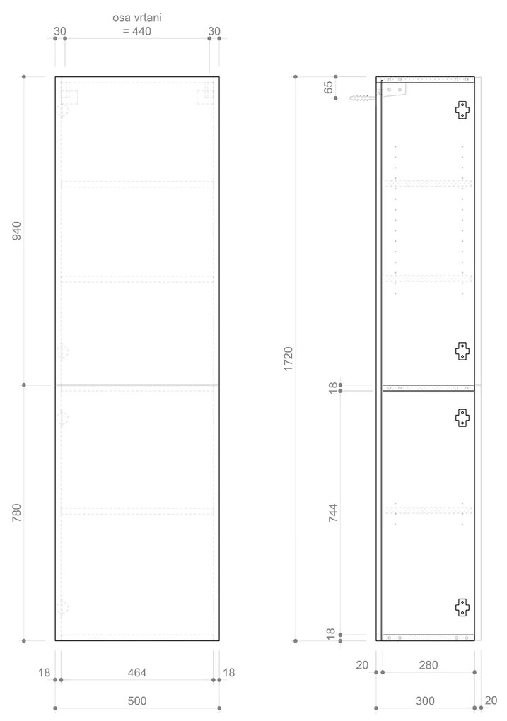 Sapho Sapho, ESPACE skrinka 50x172x32cm, 2x dvierka, ľavá/pravá, biela lesk, ESC450-3030