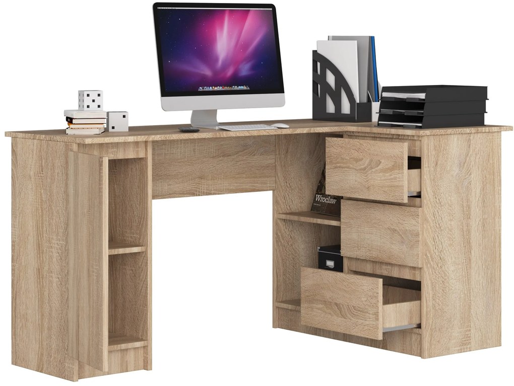 Rohový PC stolík Bevin (dub sonoma) (P). Akcia -20%. Vlastná spoľahlivá doprava až k Vám domov. 1068958