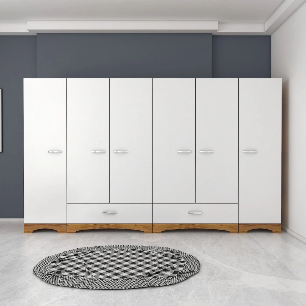 Šatníková skriňa Juraj 243 cm biela/orech